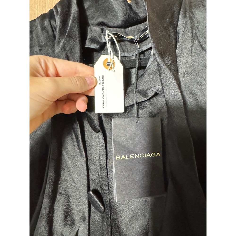 Balenciaga Black Dress Vintage Deadstock NWT Bow Neck Dolman Sleeve Wool Italy - Picture 5 of 10